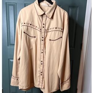 Vintage Rodeo Scully Patriotic Embroidered Shirt Fire Crystal Snap Buttons XXL